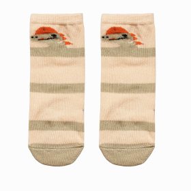 جوراب نوزادی ساق بلند طرح دایناسوری کرم ۱۰۰٪ پنبه‌ای – تولیدی جوراب دوازده