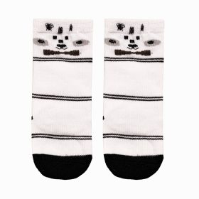 جوراب نوزادی ساق بلند طرح خرس سفید مشکی ۱۰۰٪ پنبه‌ای - تولیدی جوراب دوازده