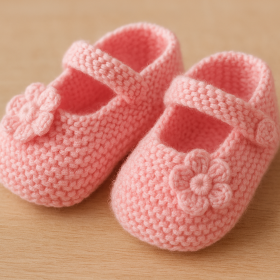 پاپوش نوزادی بافتنی دخترانه رنگ صورتی